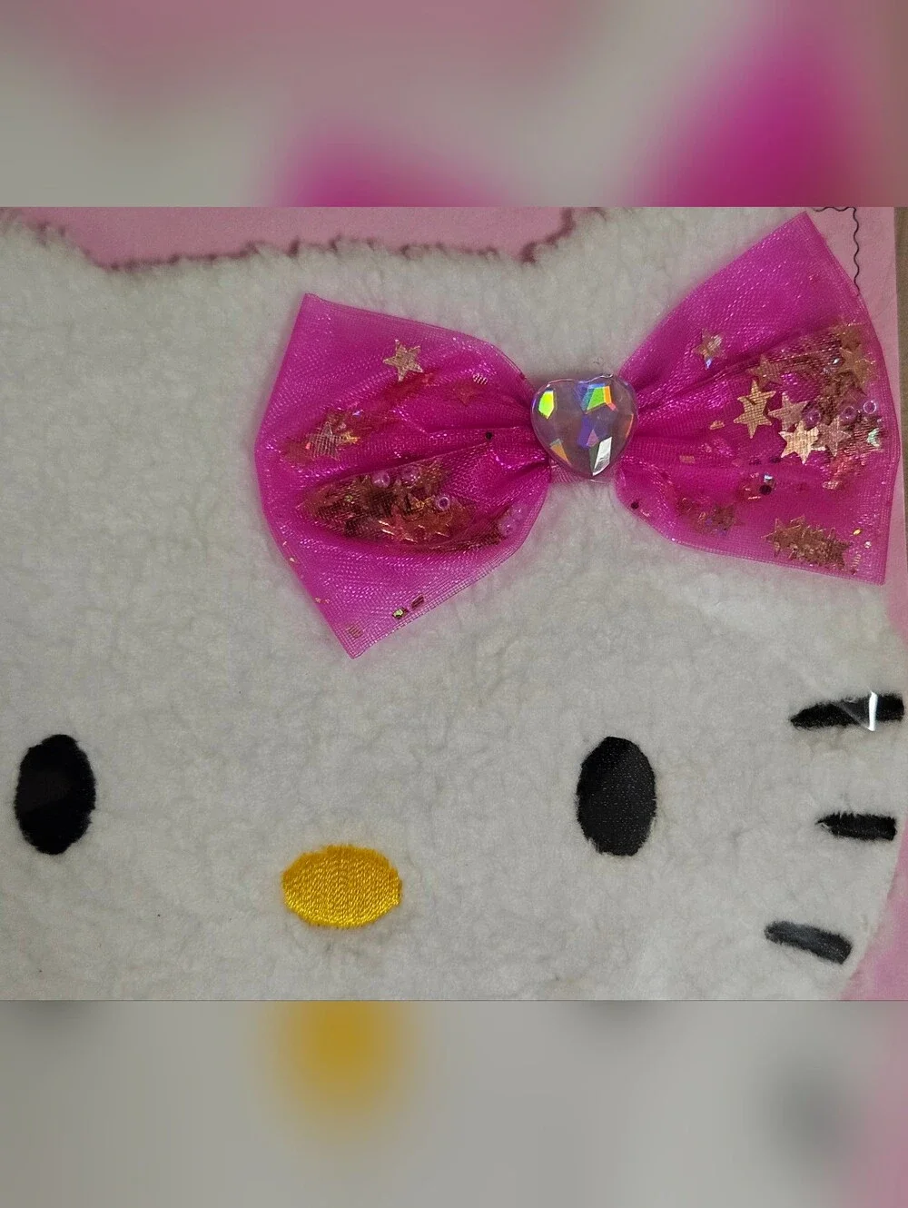 PAPYRUS HELLO KITTY SANRIO FUZZY FABRIC BOW GEMMED BIRTHDAY CARD